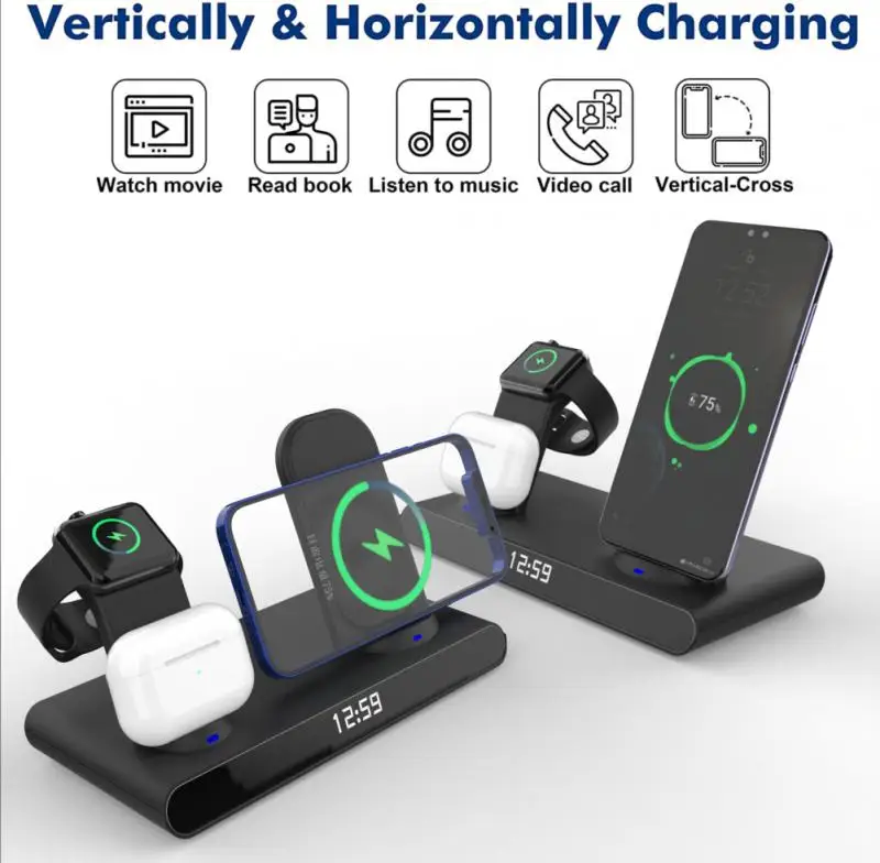 iphone wireless charger 15W Fast Wireless Charger 3 In 1 Qi Charging Dock Station For IPhone 12 11 Pro XS MAX XR X 8 Apple Watch SE 6 5 4 3 AirPods Pro wireless charging stand