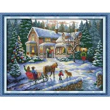 

Handmade cross stitch DIY needle embroidery kit line Christmas landscape pattern home couture decoration