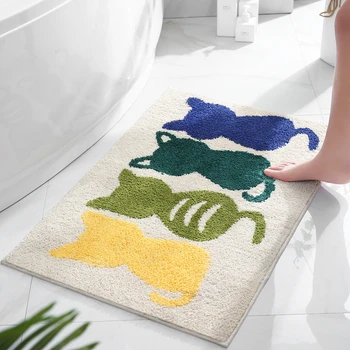 

Cartoon Style Bathroom Mat Kitten Pattern Non-slip Bathroom Carpet Washroom Non-slip Door Mat Multi-size Tapis Salle De Bain