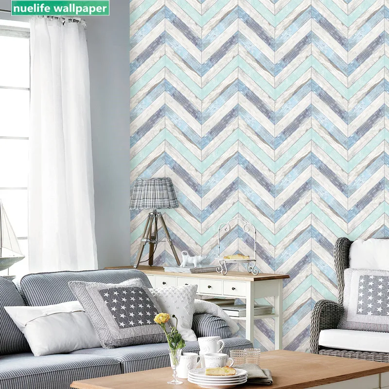 

Mediterranean style herringbone wood pattern wallpaper living room bedroom office study shop wall non-woven wallpaper