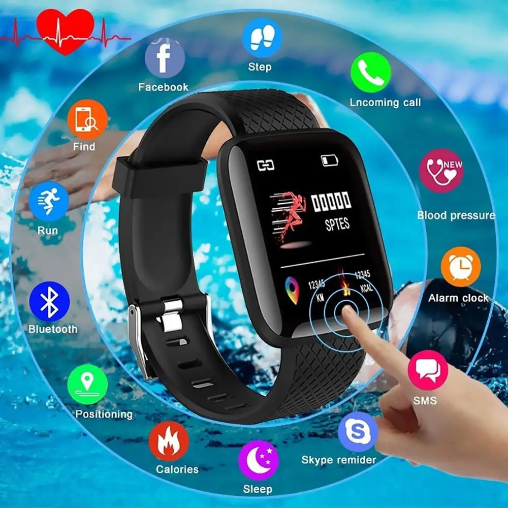 Bluetooth Smart Watch Sports USB Rechargeable Heart Rate Oxygen Pressure Sleep Monitor Blood Pressure Wristwatch Wearable Device