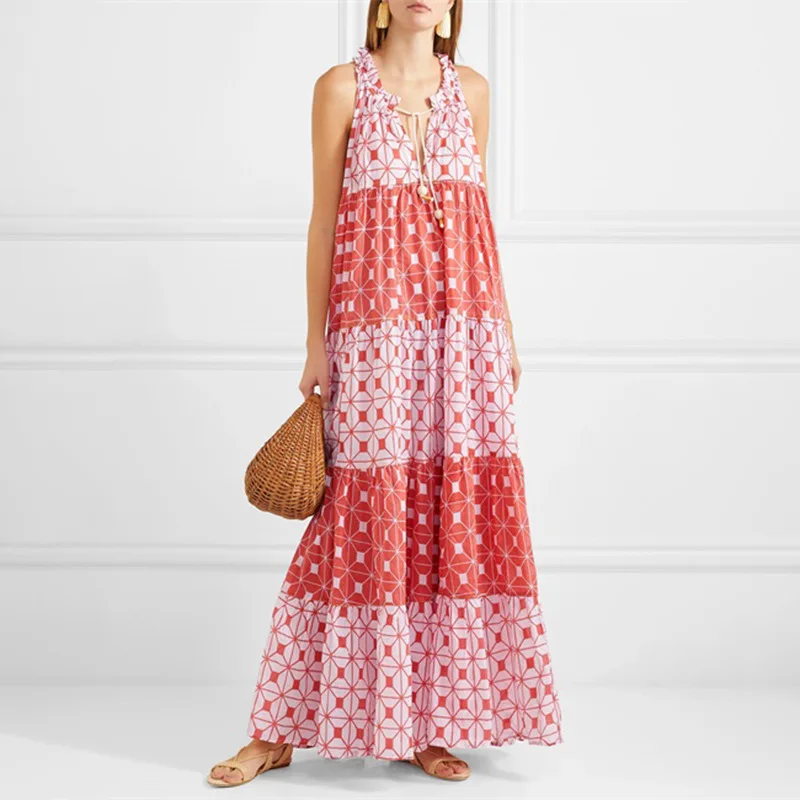 

Boho Summer Dress Women Holiday Colorblock Oversized Ankle Length Loose Long Dress Maxi