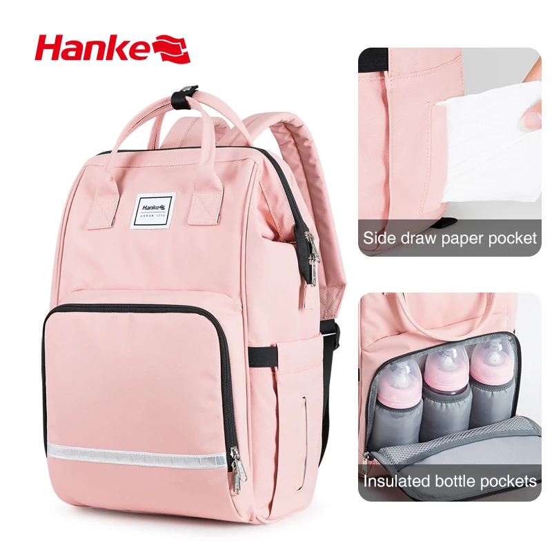 

Hanke Young Mom Mother Backpack Women Bag Carry Milk Diaper With Insulation Pockets Baby Stroller Hook 16 Inch H6005