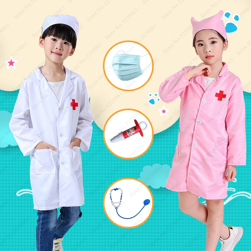 

Kids Nurse Doctor Coat Cosplay Costumes Children Hospital Lab Jackets Robes Medical Uniform Role Play Halloween Stage Party Wear