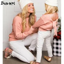 Bunvel/одежда «Мама и я»; топы с открытой спиной и бантом; свитер для маленьких девочек; зимняя одежда с длинными рукавами для мамы и дочки; Vestidos f
