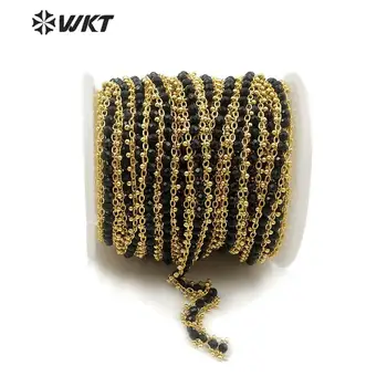 

WT-RBC122 WKT Natural Stone Rosary Chain 3mm Black Crystal Beads Brass Rosary Chain 5 Meter For Women Stylish Jewelry Making