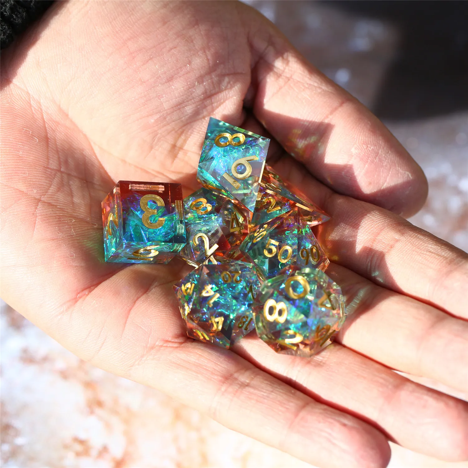 Набор костей для ролевых игр DND 7PCS зеркало ручной работы Polyhedral набор D & Подземелья