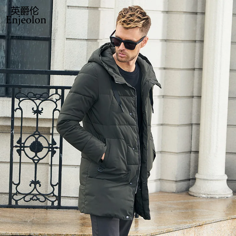 MF0059 Green Enjeolon, брендовая зимняя хлопковая стеганая длинная куртка с капюшоном, мужские толстые толстовки, парка, пальто, Мужская стеганая куртка, пальто MF0629 - Цвет: MF0059 Green