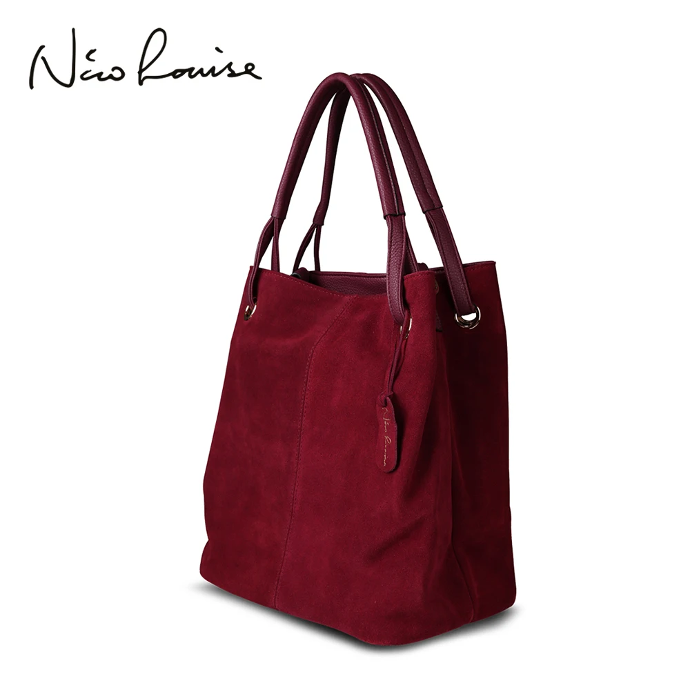  Nico Louise Women Real Split Suede Leather Tote BagNew Leisure Large Top-handle Bags Lady Casual Cr - 32821728088
