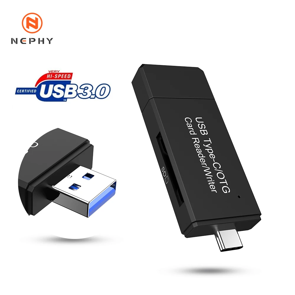 USB 3,0 кардридер type C OTG адаптер кабель 3 в 1 Мини адаптер для ноутбука кардридер Смарт памяти MacBook высокоскоростной Универсальный - Цвет: Черный