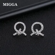 MIGGA нежный микро украшенное кубическими камнями Циркон маленький круг серьги-гвоздики с узлами Модные женские шпильки ювелирные изделия