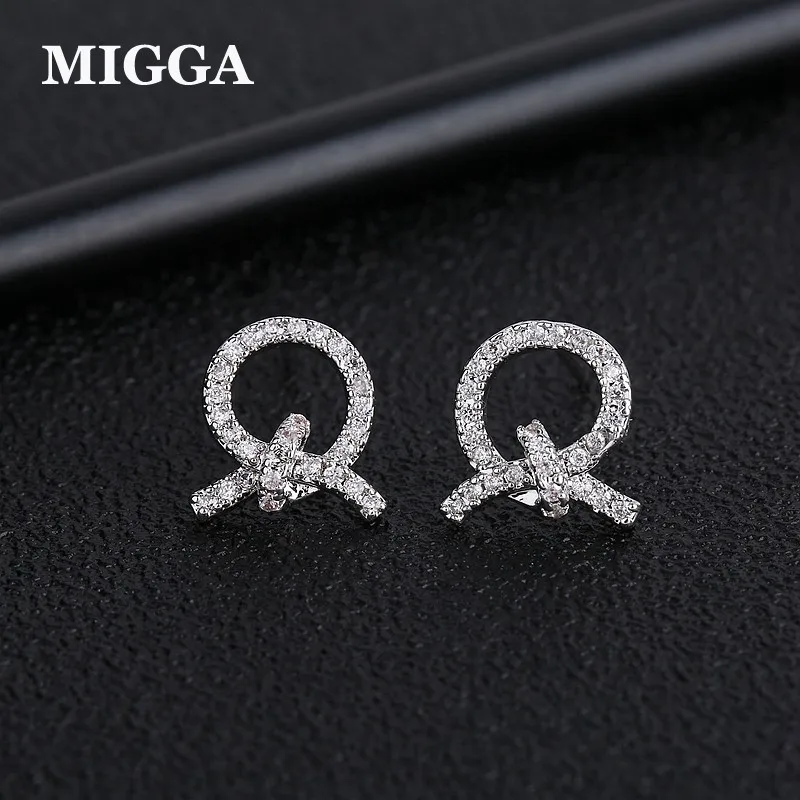 

MIGGA Delicate Micro Paved Cubic Zircon Small Circle Knot Stud Earrings Fashion Women Studs Jewelry