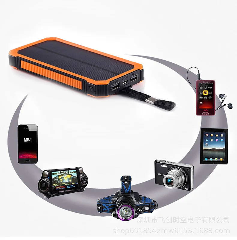 Solar Charging Unit 12000 Miliamps Mobile Power Double USB Output Portable Battery for Mobile Phones Outdoor Charger