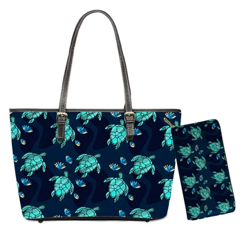 

Tropical Hawaii Turtle Pattern Handbags 2pcs/set Luxury Design Top-handle Bags for Women Travel Shoulder Bag Totes