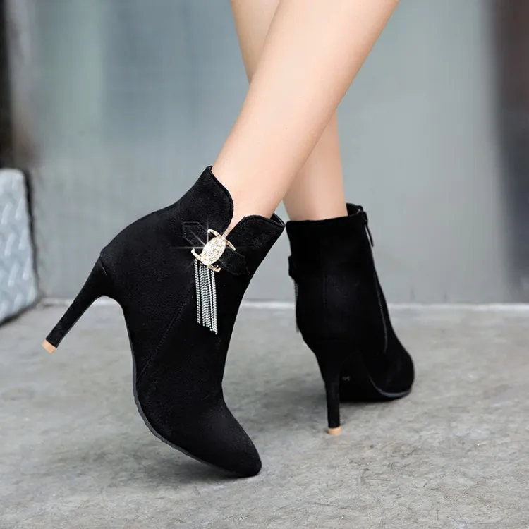 New pointed thin heel short boots women 