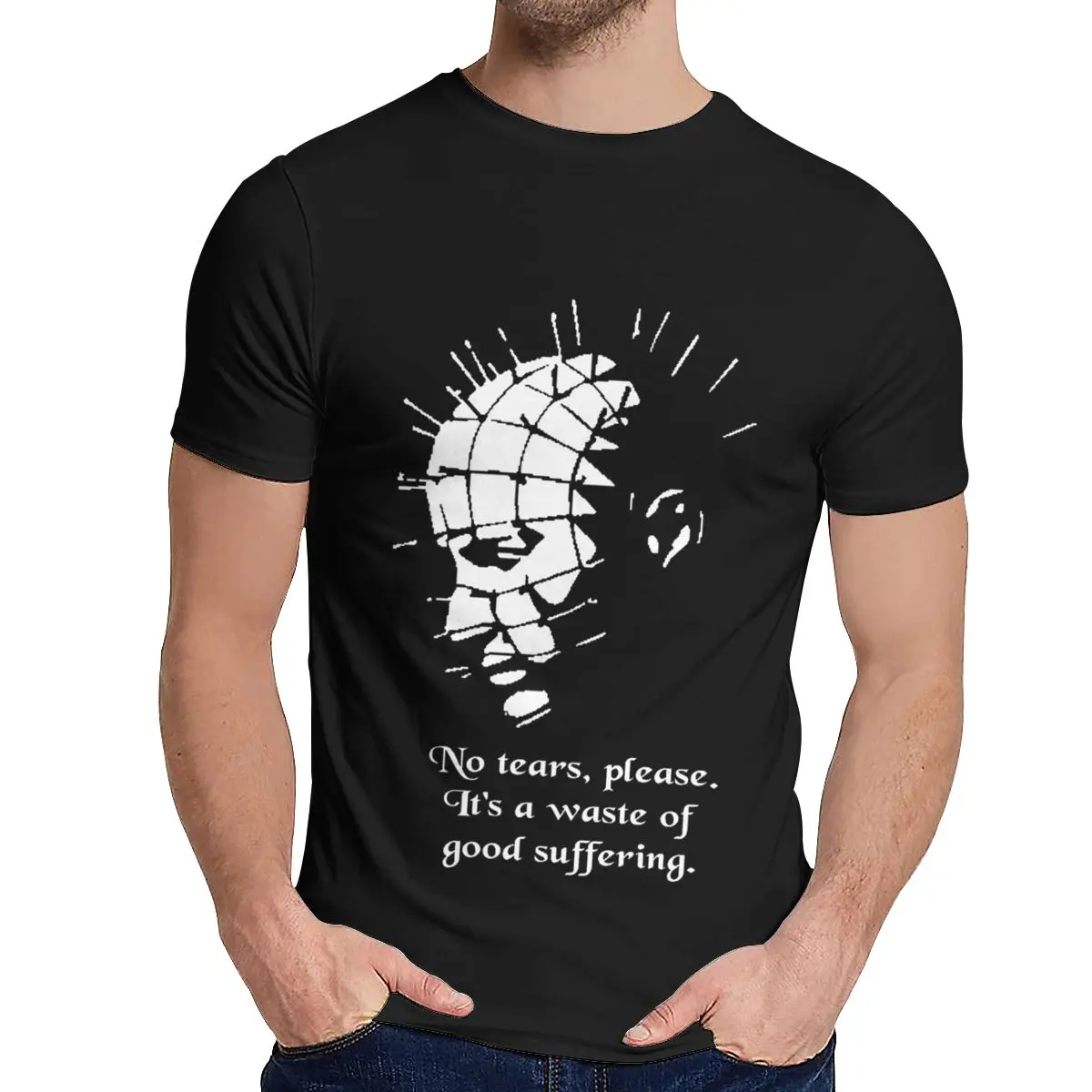 Изображение на заказ Pinhead No Tears футболка унисекс тонкий большой хеллрайзер футболка круглый вырез - Цвет: Черный