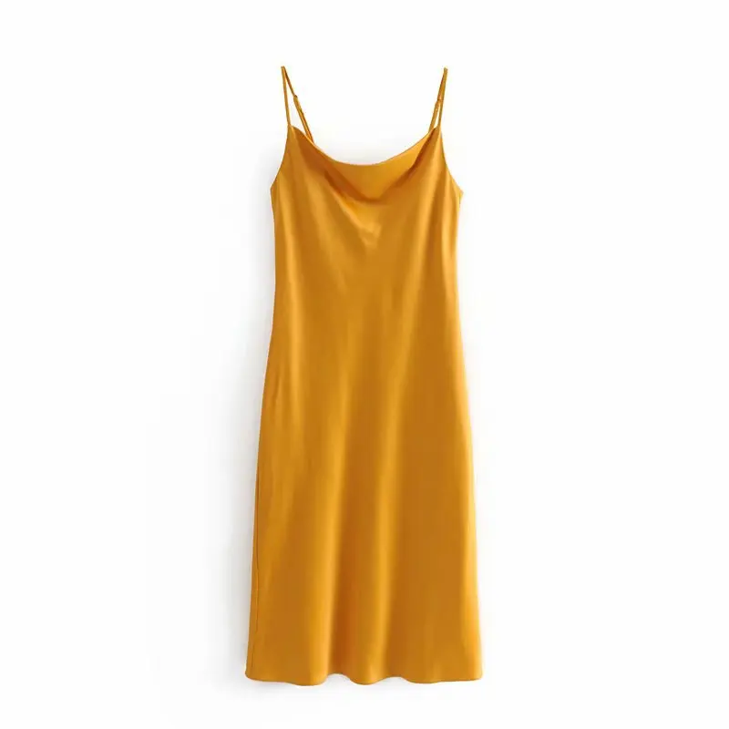 

2018 Autumn Europe And America WOMEN'S Dress Solid Color Camisole V-neck Dress 1722