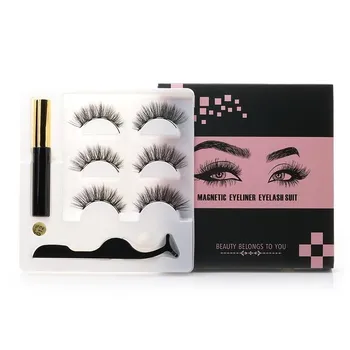 

1set Natural Magnetic False Eyelashes Dramatic Volume False Eyelashes Silk Eyelashes With 3d Magnetic Eyeliner Liquid Tweezers