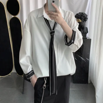 

EWQ / men's wear 2020 spring summer personality trend three quatrter sleeve color block patchwork korean shirt 9Y1989