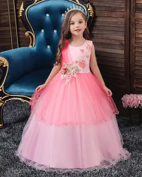 

Summer Children Flower Girls Dresses For New Year Party Baby Girls Clothes Mesh Sleeveless Princess Dress Christmas Show Clothes