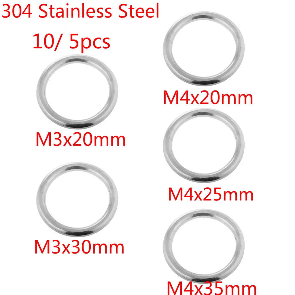 

304 Stainless Steel O Round Rings M3/ M4 Welded Ring Kayak Canoes Diving Saddles Shade Sail Boat Hardware Accessory 10/ 5pcs