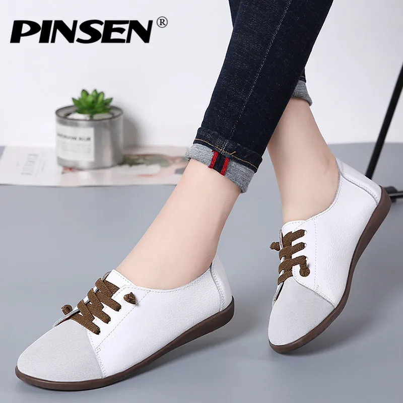 Туфли PINSEN женские из натуральной кожи модные лоферы на плоской подошве шнуровке