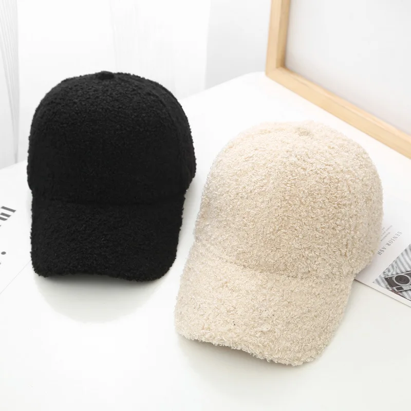 Baseball Caps Baseball Cap Autumn Winter Women Artificial Lamb Wool Baseball Cap Version Tide Warm Cap Plush Baseball Caps Spring