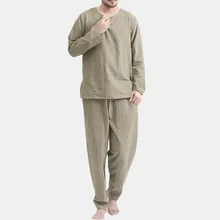 

Mens Clothing Sets 2021 European American Autumn New Casual Pajamas Two-piece Thin Section Breathable Loose Home Service Suit