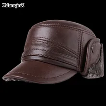 XdanqinX Зимние теплые наушники, шапка s, шляпа из натуральной кожи, мужские армейские военные шапки среднего возраста, утепленные теплые кожаные шапки из воловьей кожи