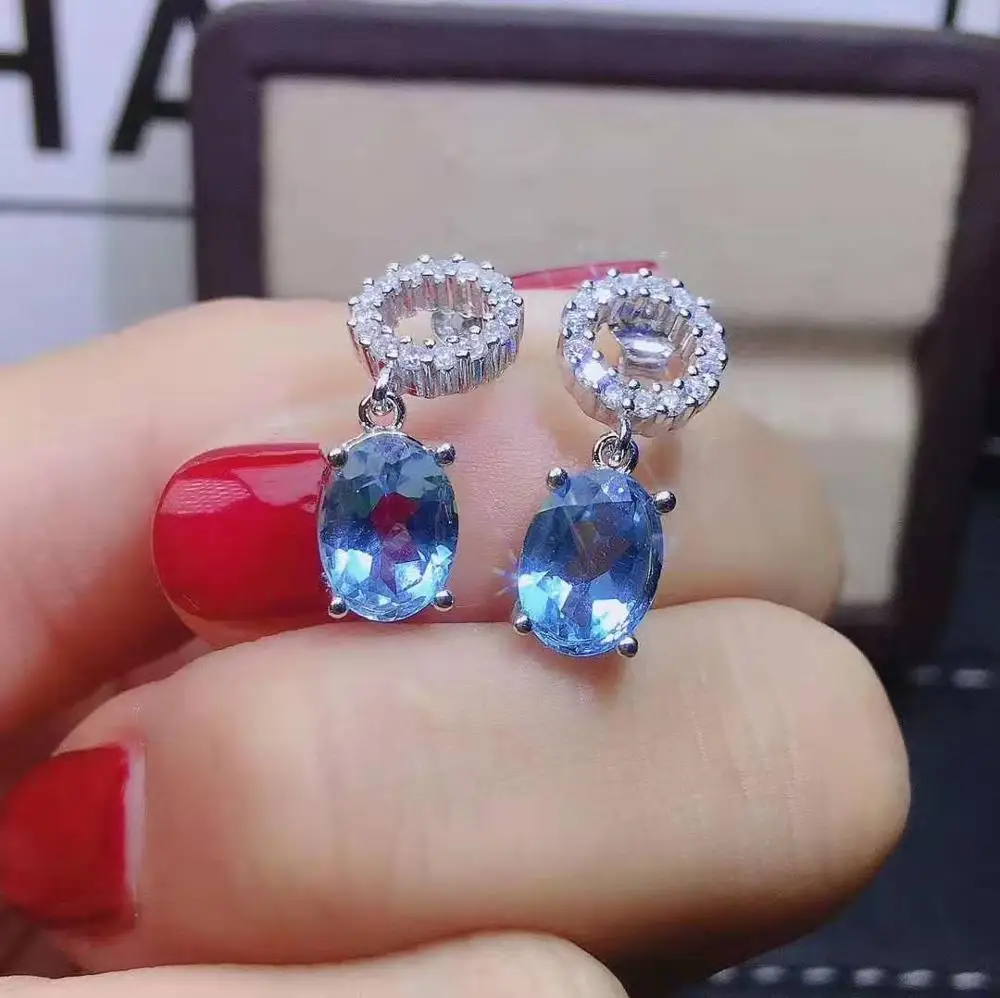 Platinum Голубой топаз S925 серьги модные роскошные ювелирные изделия для свадеб и вечеринок - Цвет камня: Platinum