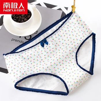 

NANJIREN 5/pcs Cute Women Briefs Cotton White Blue Print Female Underwear Plus Size Panties For Girl Beautiful Teenage Shorts