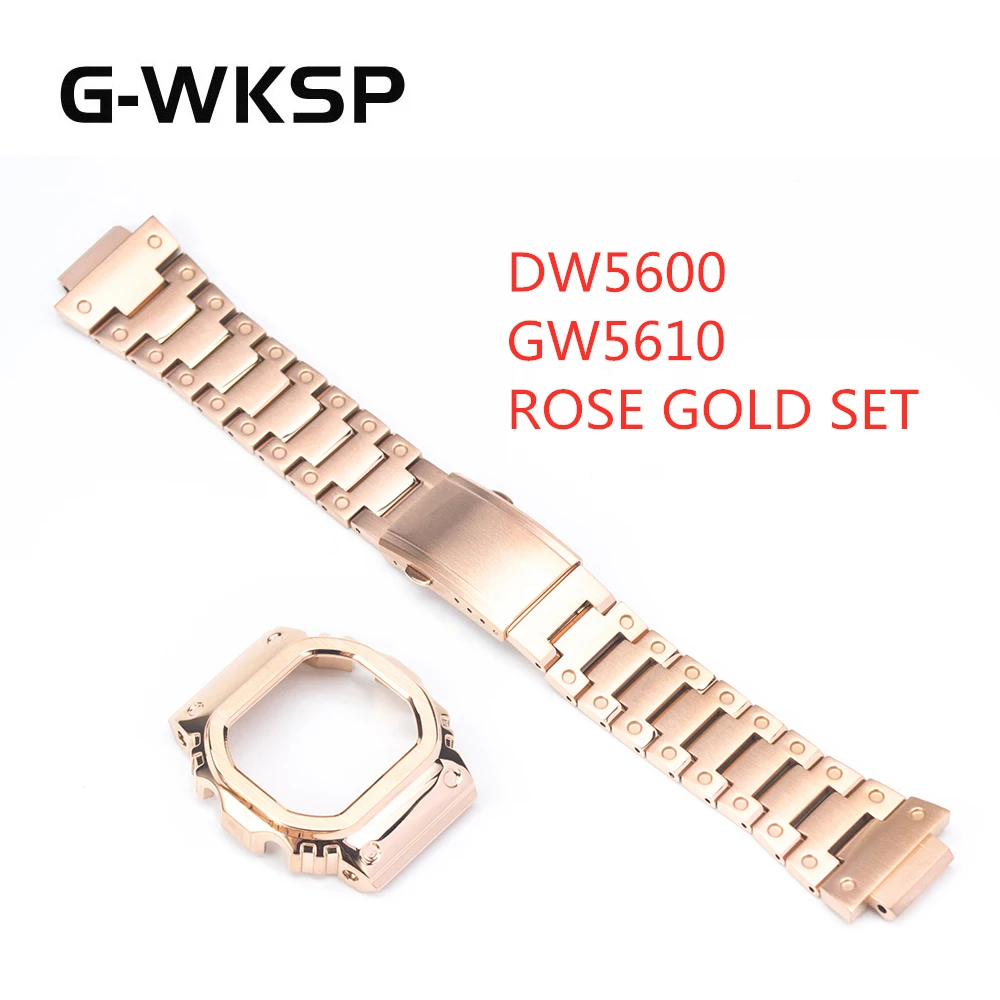 ROSE GOLD SET Обновленный набор из розового золота DW5600 5610, ремешок для часов, ободок для часов, аксессуары, металл, нержавеющая сталь - Цвет ремешка: ROSE GOLD SET