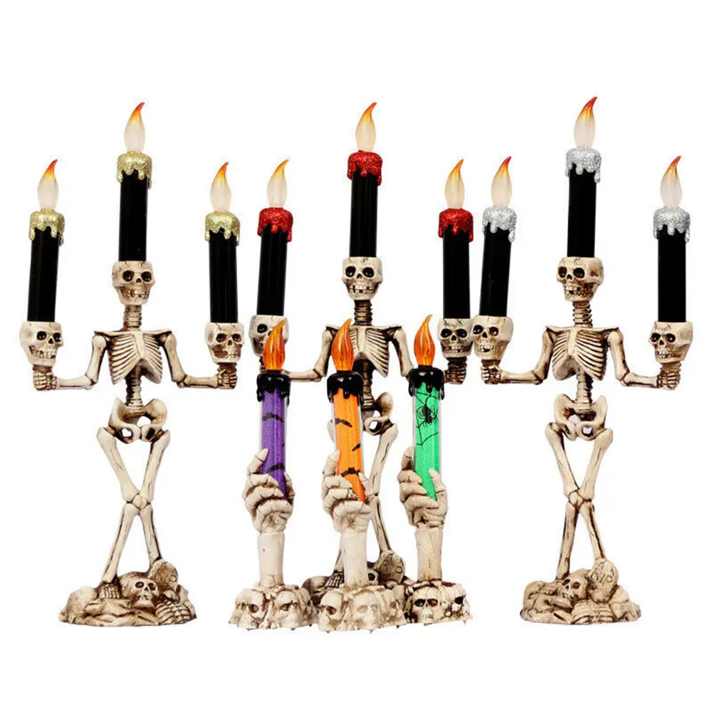 

2019 New Halloween Skull Candlestick 3-Heads Hall Creative Skeleton LED Candle Light Holder Family Halloween Party DIY Home Deco
