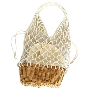 

Handbag Women Hand-Woven Top-Handle Beach Bag Circular Knitting Bags Travel Tote Straw Bags for Women