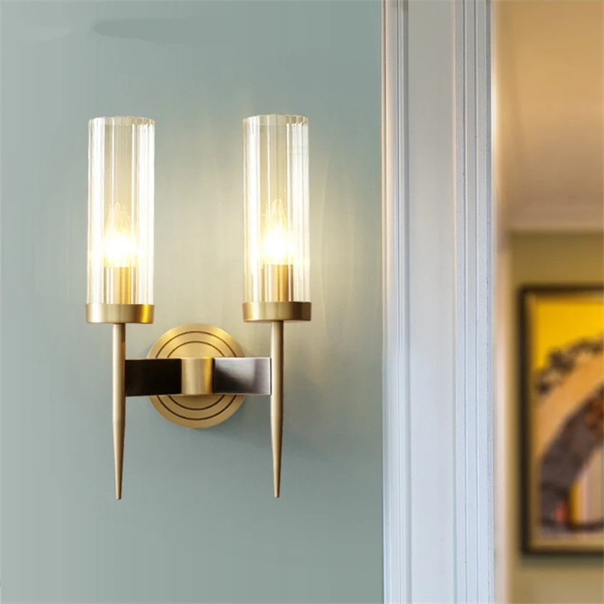 Nordic All-copper Wall Lamps Post Modern Black Rub Gold Minimalist Living Room Background Lights Bedroom Bedside Fixtures | Лампы и