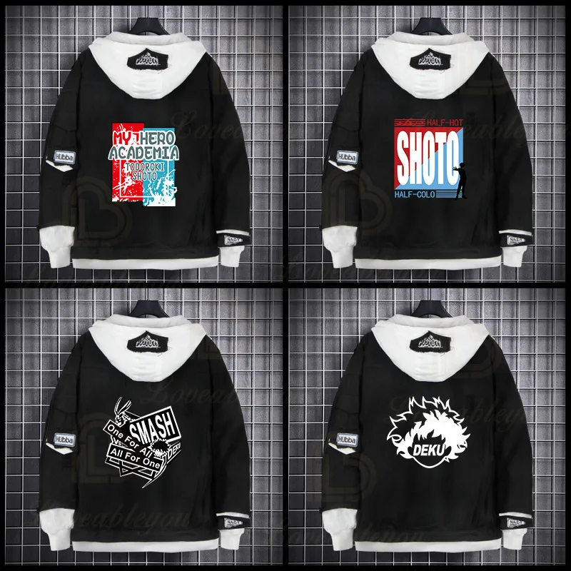 

My Hero Academia Denim Jacket Anime Black Sweatshirt Men's and Women's Fall Winter False Two-Piece Hooded Jacket