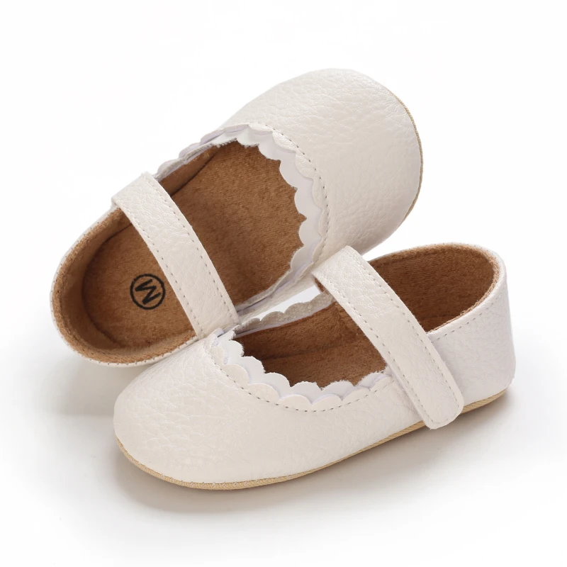 Infant Newborn Baby Girls Princess Non-Slip Floral Border Shoes Toddler Baby Soft PU Leather Prewalker Shoes Solid First Walkers