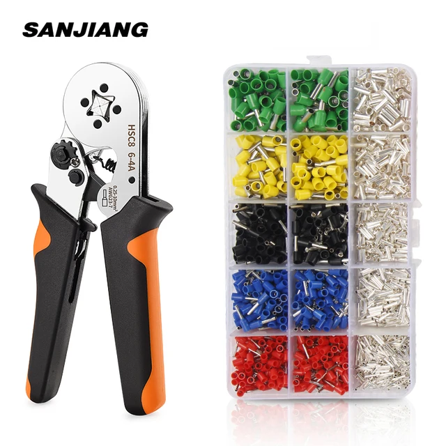 HSC8 6-4 0.08-10mm² tubular crimping plier 1640pcs terminal crimper tool kit mini electrical plier precision clamp Wire stripper HSC8 6-4A-W 1640PCS