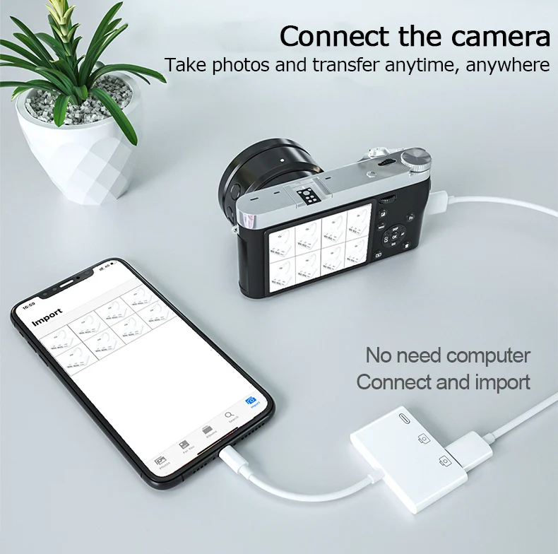 Reilim New OTG Double USB Adapter for iPhone 8 X iOS 14 USB camera U flash drive converter for lightning USB cable headphones
