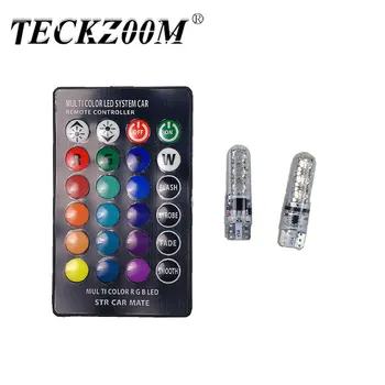

Teckzoom 2x T10 RGB LED Car Wedge Reading Lamp Auto Interior Light+ Remote Control Car Light