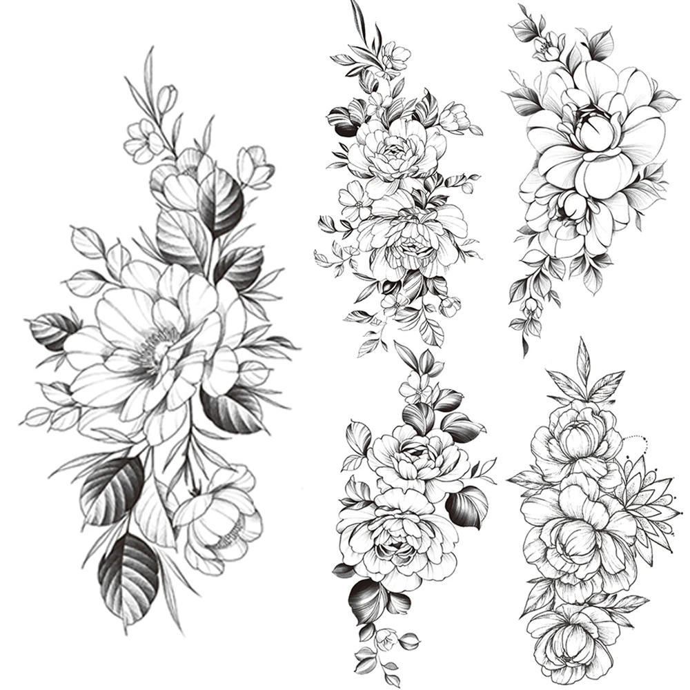 女性と女の子のための一時的な入れ墨 黒 偽の花 防水 図 ラージ Temporary Tattoos Aliexpress