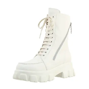 

Genuine Leather Ladies Ankle Boots Classic Design Thick Heels Pumps Winter Basic Party Shoes Woman