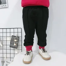 Детская одежда Стиль Мальчики Спортивные штаны с резьбой для девочек Разноцветные длинные штаны с рисунком из мультфильмов больших размеров, Осень-зима, детские бархатные колготки Повседневное Sw