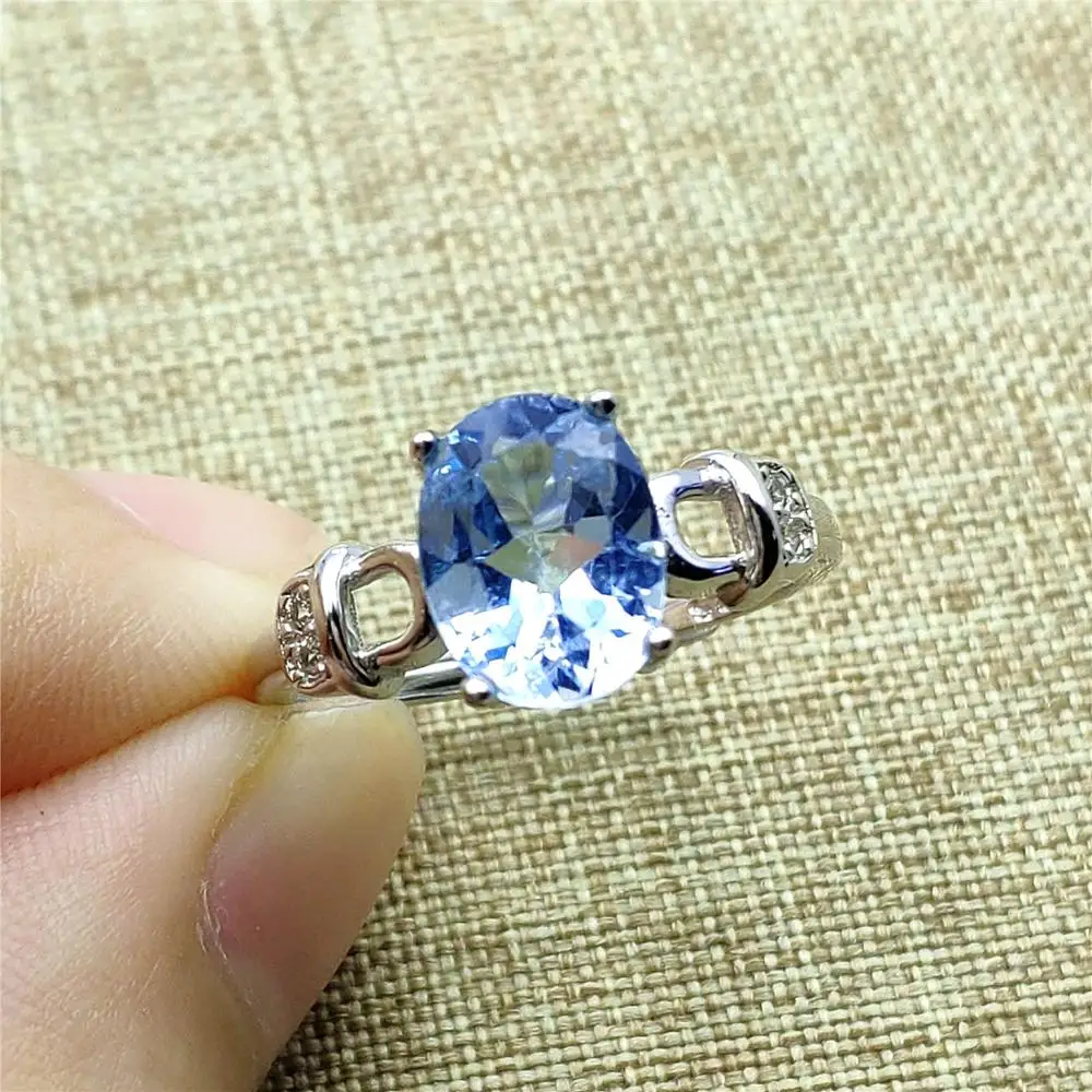 

Newly Natural Blue Topaz Gemstone Women Adjustable Size Ring Cut Faceted Oval Clear Bead 9x7mm Birthyday Love Gift Stone AAAAA