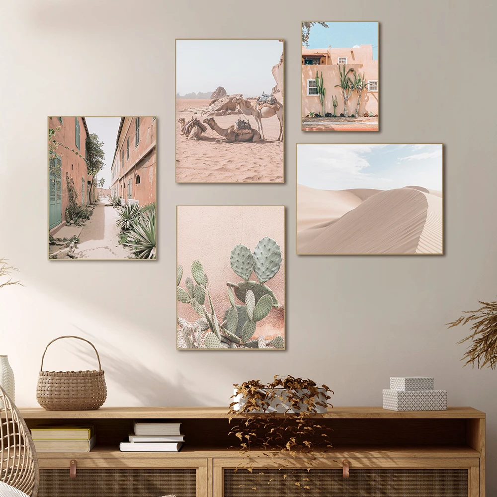 Morocco-Pink-Cactus-Desert-Camel-Landscape-Wall-Art-Canvas-Painting-Nordic-Posters-And-Prints-Wall-P (6)