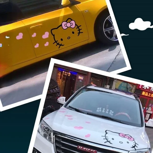 Hello Kitty Car Accessories Stickers Personality Cartoon Cute Garland Car Head Cover Body Decoration Cover Car Creative Stickers 5