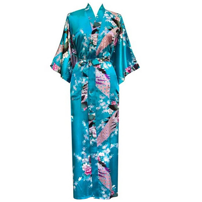 Floral-Peacock-Women-Wedding-Party-Bride-Bridesmaid-Robe-Plus-Size-3XL-Rayon-Kimono-Bathrobe-Sexy-Sleepwear