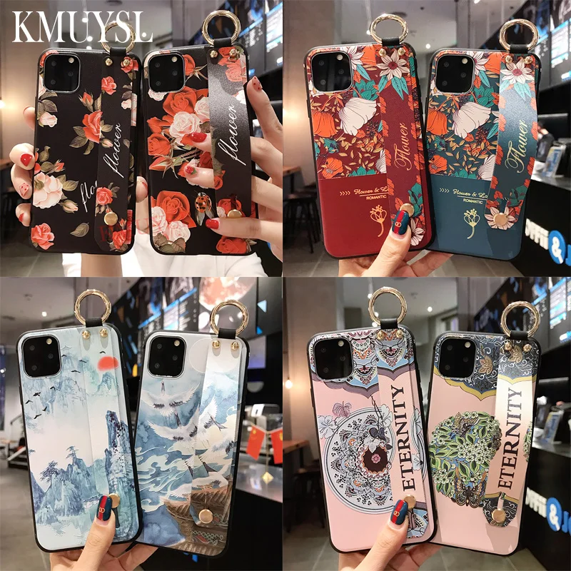 Чехол с изображением цветка для samsung Galaxy A10 A20 A30 A40 A50 A60 A70 S8 S9 S10 Note 8, 9, 10, плюс 5G с ремешок на запястье для рельсового держателя кольцо