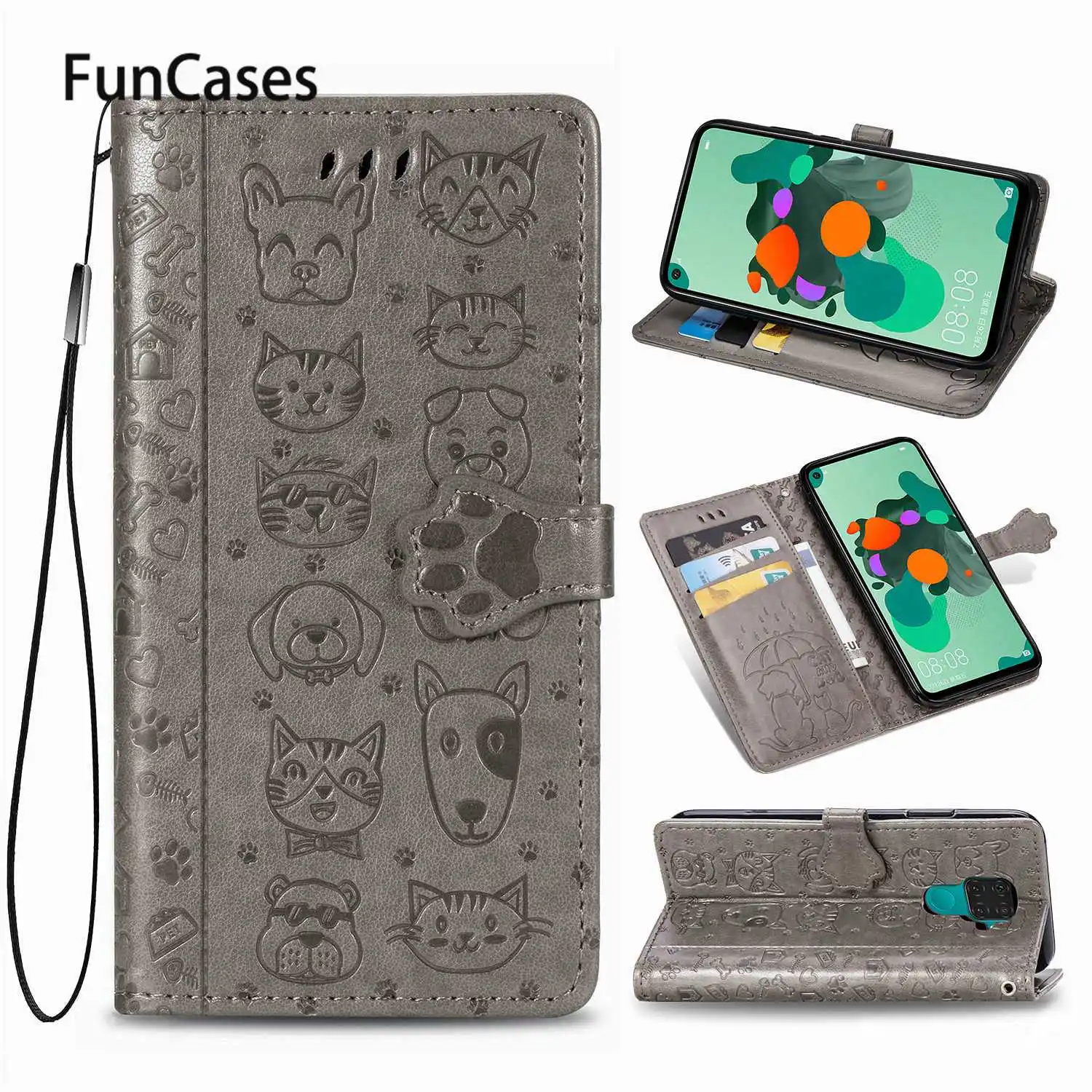 P Smart Plus 2019 Kucing dan Anjing Flip Case untuk Huawei Menikmati 9S Kehormatan 10i 20i 20 Lite Mate 30 Pro Y7P Z P40 P30 Y9 Prime 20S Nova 5T