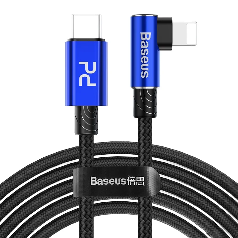 Baseus 18 Вт type C кабель для освещения для iPhone samsung зарядный игровой мобильный телефон Быстрая зарядка кабель для передачи данных 90 градусов USB C кабель - Цвет: Blue